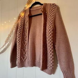 Dusty rose hand-knit cardigan